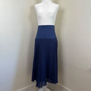 REISS Presley Knife Pleated Midi Skirt Navy Blue 0 Chiffon Pleat Lined Zip